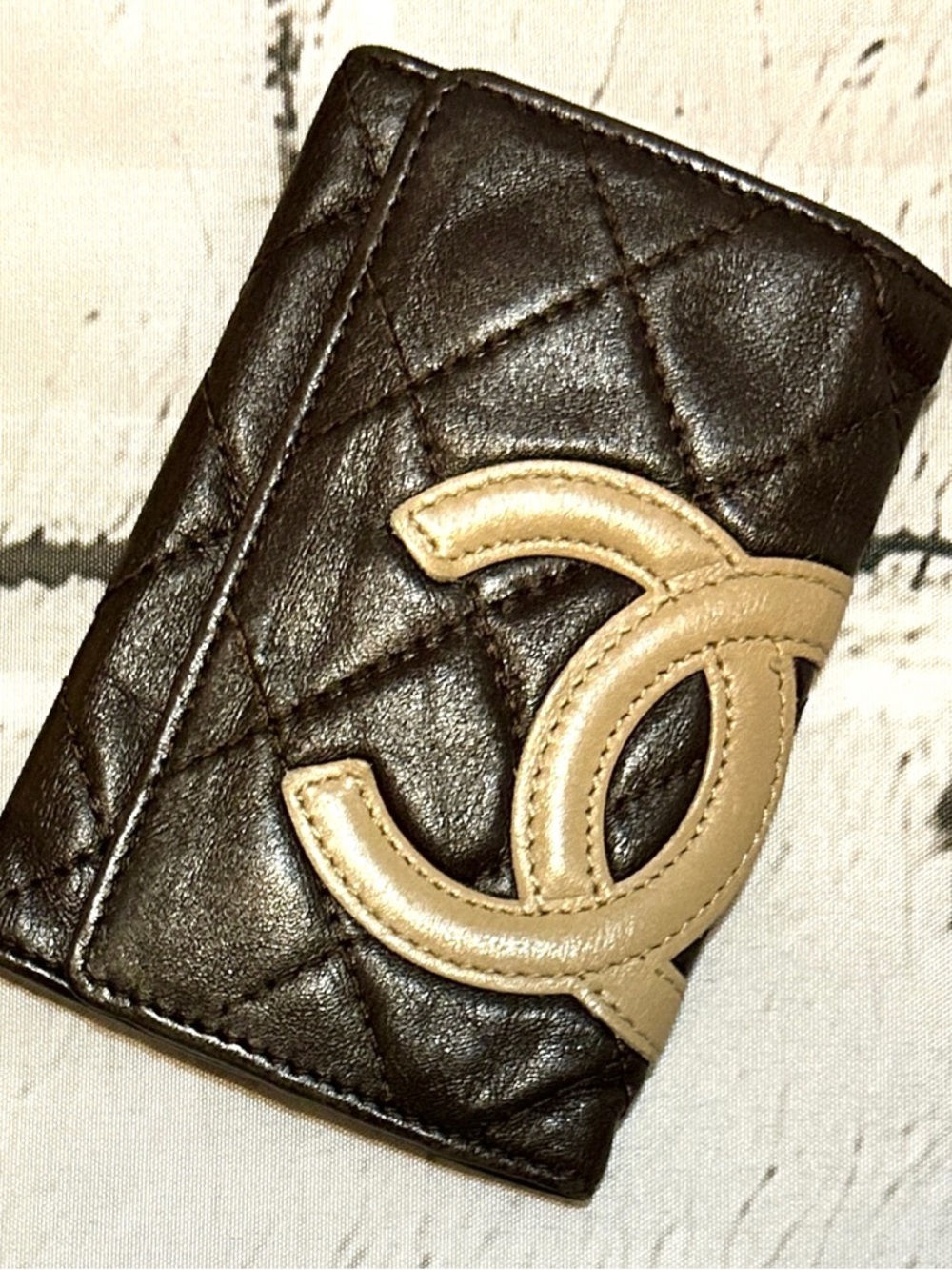 CHANEL Cambon Brown Quilted Leather Key Holder W/ Beige CC Logo (VGUC)